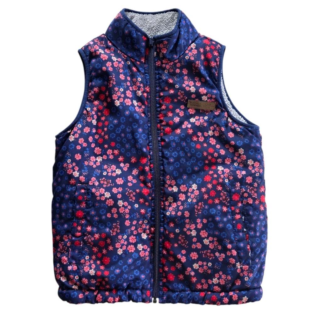 Floral Windbreaker Reversible Sherpa Puffer Vest - XS Small Petite / GIRLS 14 16
